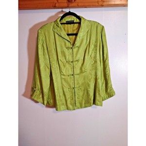 Old Shanghai Women's L Green Silk Shirt Jacket Oriental Vintage Classic